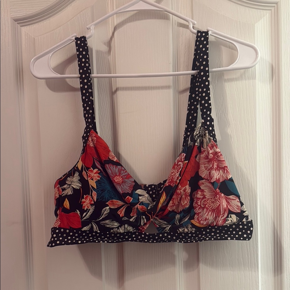 Time and Tru Floral Bikini Top - Black and Red